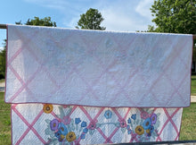 Load image into Gallery viewer, Pink Lattice Flower Applique Quilt
