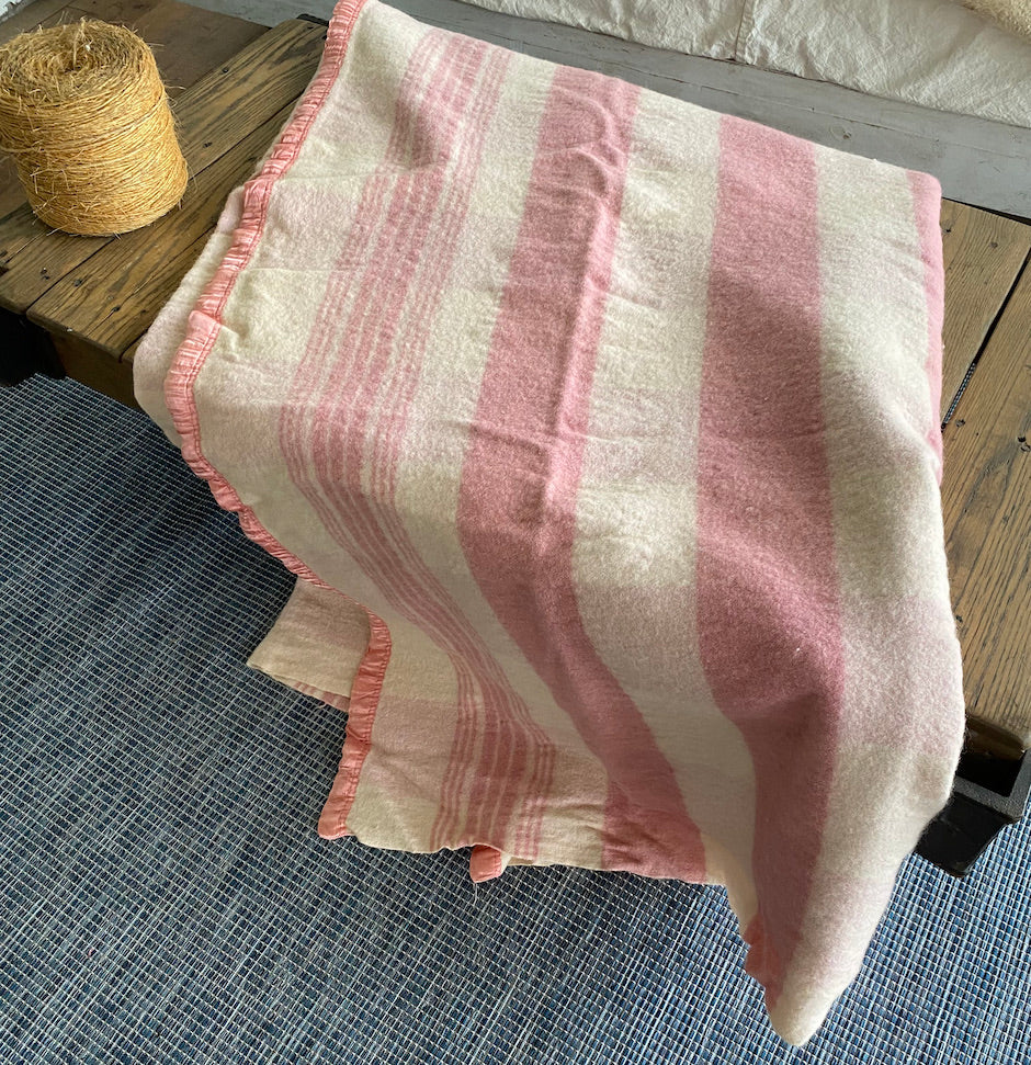 Pink and Cream Wool Camp Blanket